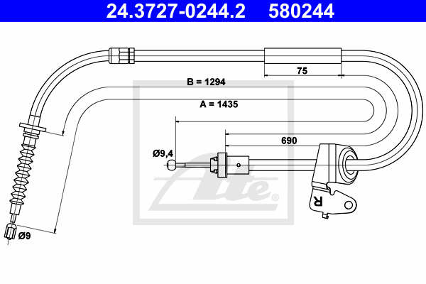 Cablu, frana de parcare 24.3727-0244.2 ATE