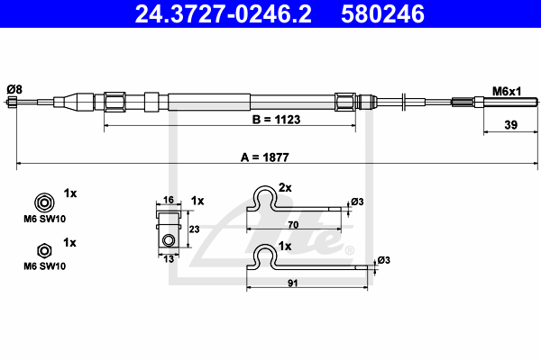 Cablu, frana de parcare 24.3727-0246.2 ATE