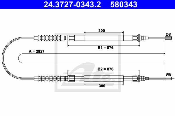 Cablu, frana de parcare 24.3727-0343.2 ATE