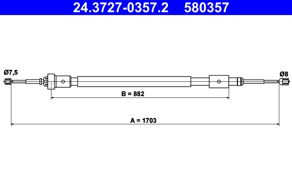 Cablu, frana de parcare 24.3727-0357.2 ATE
