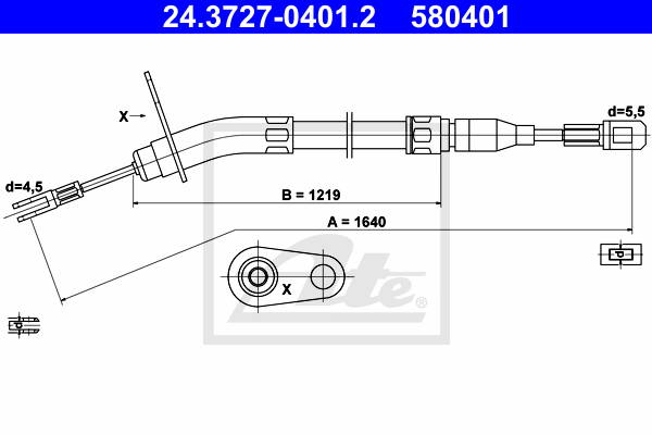 Cablu, frana de parcare 24.3727-0401.2 ATE