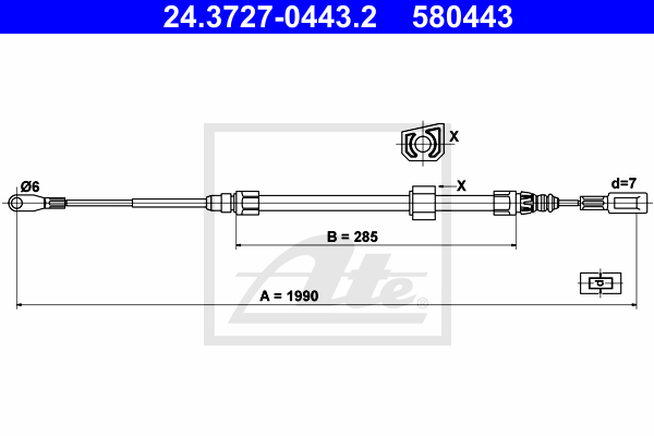 Cablu, frana de parcare 24.3727-0443.2 ATE