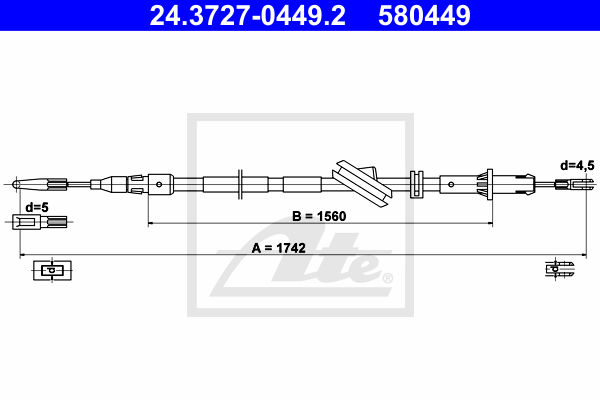 Cablu, frana de parcare 24.3727-0449.2 ATE