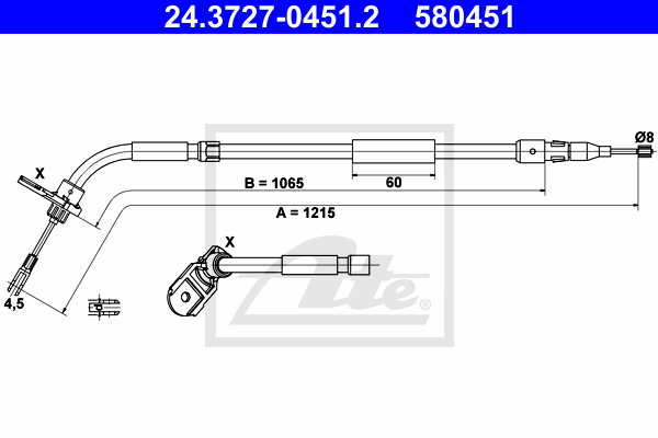 Cablu, frana de parcare 24.3727-0451.2 ATE