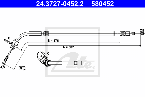 Cablu, frana de parcare 24.3727-0452.2 ATE