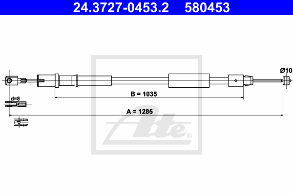 Cablu, frana de parcare 24.3727-0453.2 ATE