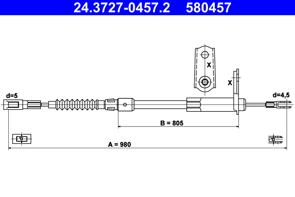 Cablu, frana de parcare 24.3727-0457.2 ATE