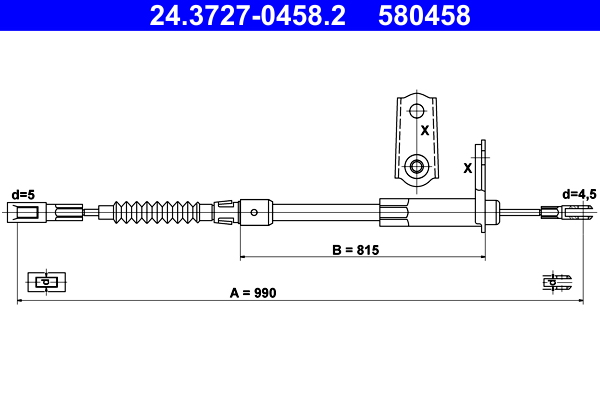 Cablu, frana de parcare 24.3727-0458.2 ATE