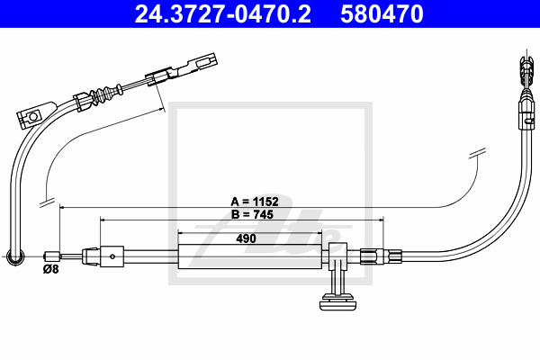 Cablu, frana de parcare 24.3727-0470.2 ATE