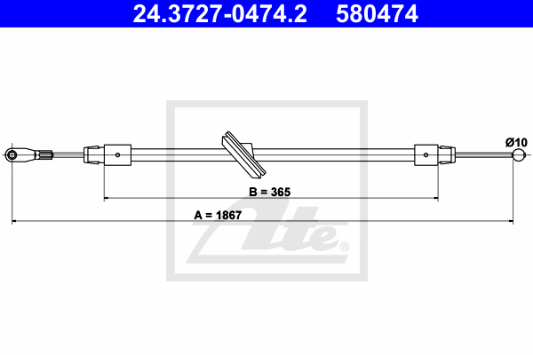 Cablu, frana de parcare 24.3727-0474.2 ATE