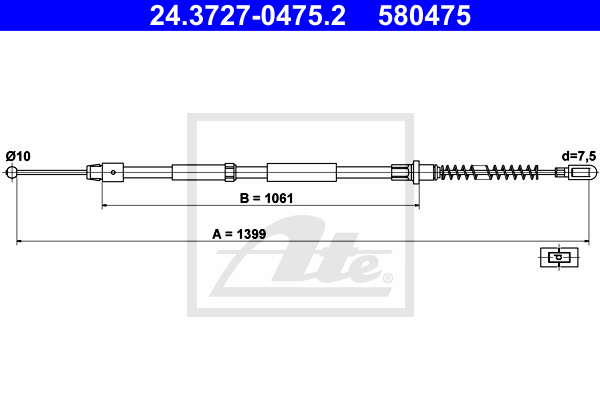 Cablu, frana de parcare 24.3727-0475.2 ATE