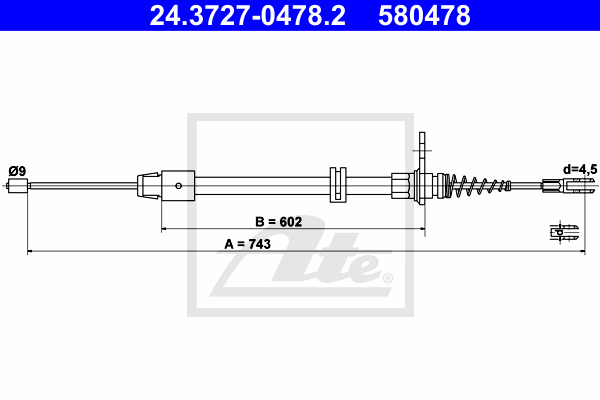 Cablu, frana de parcare 24.3727-0478.2 ATE