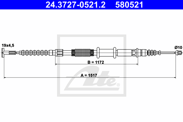 Cablu, frana de parcare 24.3727-0521.2 ATE