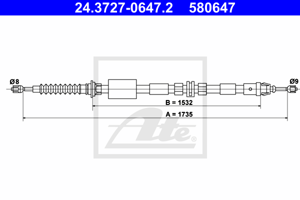 Cablu, frana de parcare 24.3727-0647.2 ATE