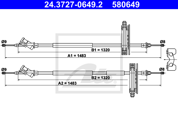 Cablu, frana de parcare 24.3727-0649.2 ATE