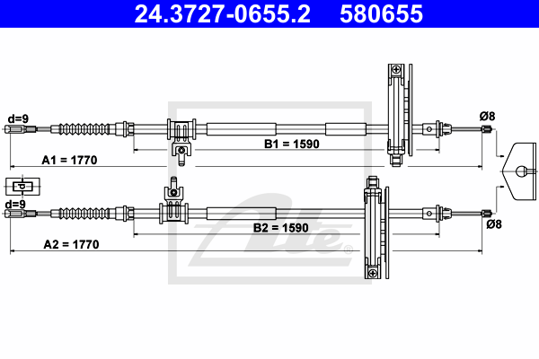 Cablu, frana de parcare 24.3727-0655.2 ATE