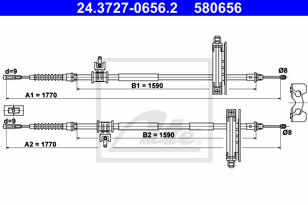 Cablu, frana de parcare 24.3727-0656.2 ATE