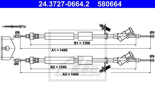 Cablu, frana de parcare 24.3727-0664.2 ATE