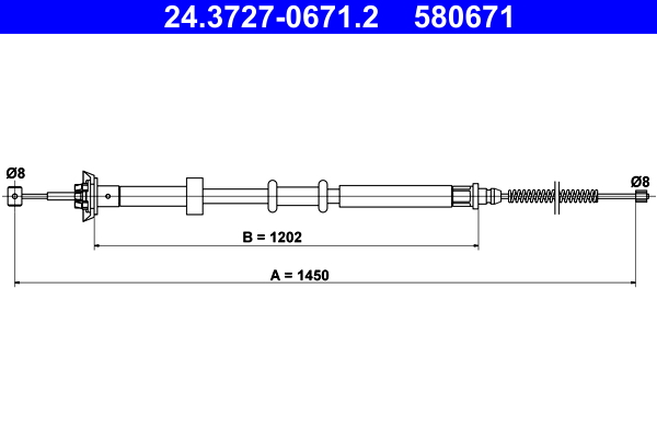 Cablu, frana de parcare 24.3727-0671.2 ATE