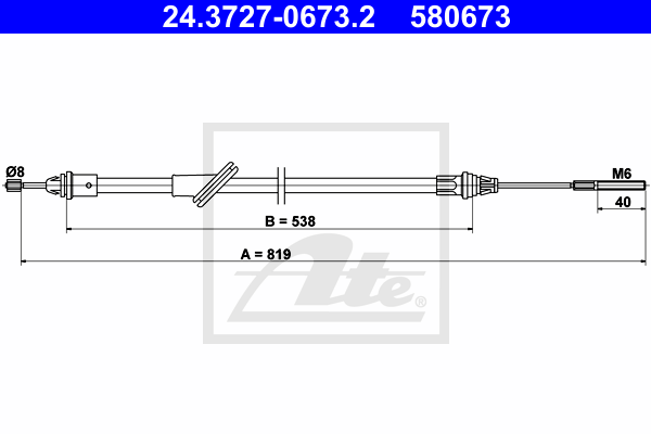 Cablu, frana de parcare 24.3727-0673.2 ATE