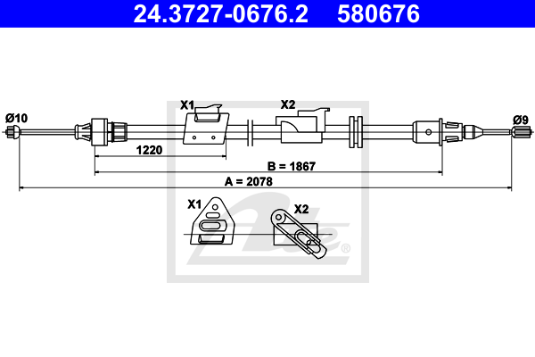 Cablu, frana de parcare 24.3727-0676.2 ATE