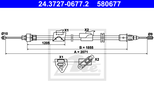 Cablu, frana de parcare 24.3727-0677.2 ATE