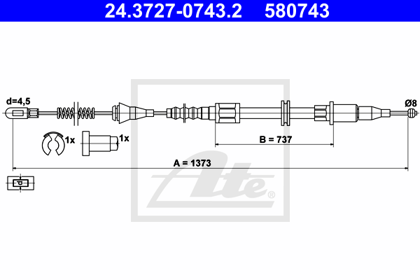 Cablu, frana de parcare 24.3727-0743.2 ATE