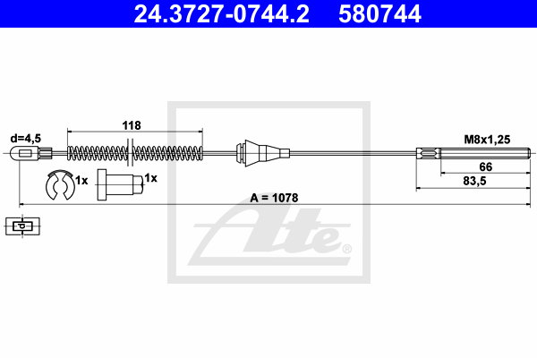 Cablu, frana de parcare 24.3727-0744.2 ATE