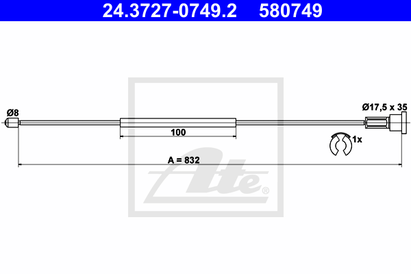 Cablu, frana de parcare 24.3727-0749.2 ATE