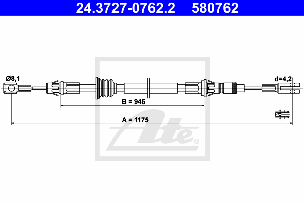 Cablu, frana de parcare 24.3727-0762.2 ATE