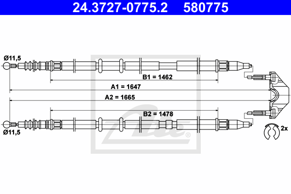 Cablu, frana de parcare 24.3727-0775.2 ATE