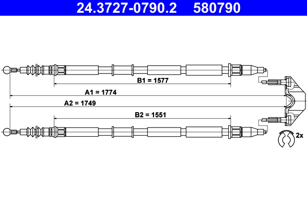 Cablu, frana de parcare 24.3727-0790.2 ATE