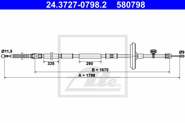 Cablu, frana de parcare 24.3727-0798.2 ATE