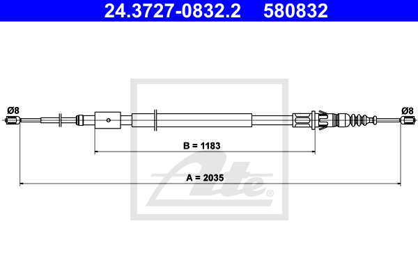 Cablu, frana de parcare 24.3727-0832.2 ATE