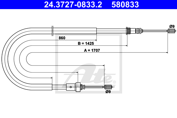 Cablu, frana de parcare 24.3727-0833.2 ATE