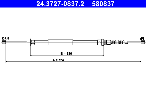 Cablu, frana de parcare 24.3727-0837.2 ATE