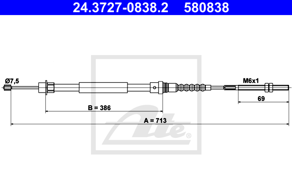 Cablu, frana de parcare 24.3727-0838.2 ATE