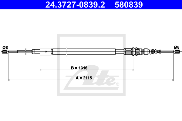 Cablu, frana de parcare 24.3727-0839.2 ATE