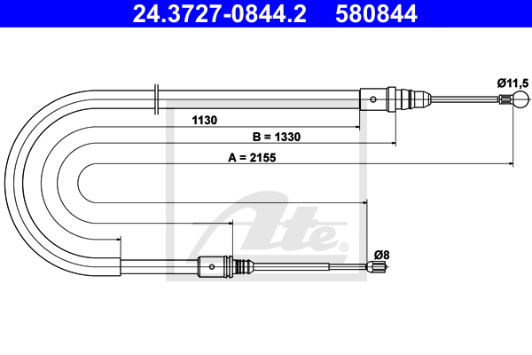 Cablu, frana de parcare 24.3727-0844.2 ATE