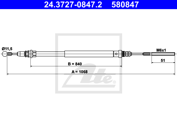 Cablu, frana de parcare 24.3727-0847.2 ATE