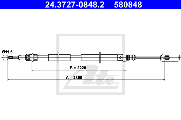 Cablu, frana de parcare 24.3727-0848.2 ATE