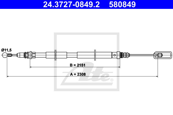 Cablu, frana de parcare 24.3727-0849.2 ATE