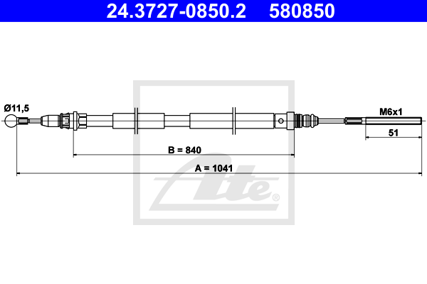 Cablu, frana de parcare 24.3727-0850.2 ATE