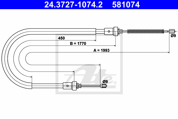 Cablu, frana de parcare 24.3727-1074.2 ATE