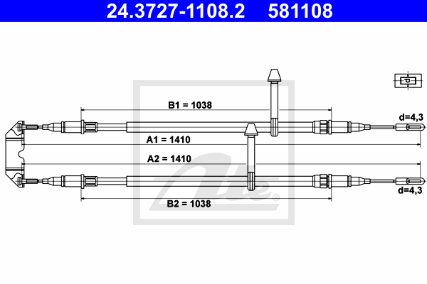 Cablu, frana de parcare 24.3727-1108.2 ATE