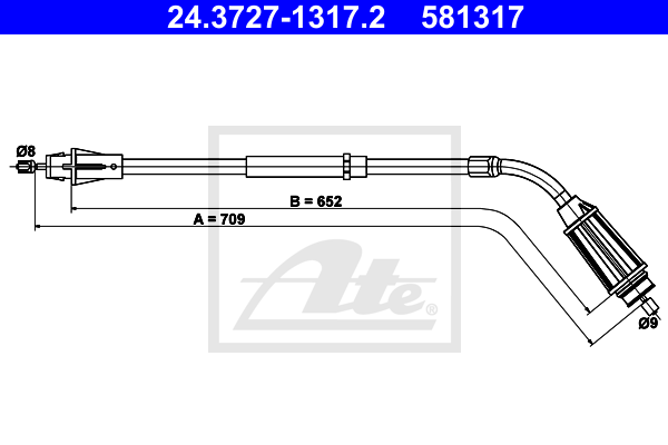 Cablu, frana de parcare 24.3727-1317.2 ATE