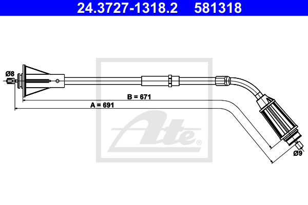Cablu, frana de parcare 24.3727-1318.2 ATE