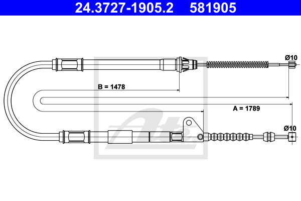 Cablu, frana de parcare 24.3727-1905.2 ATE