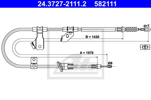 Cablu, frana de parcare 24.3727-2111.2 ATE