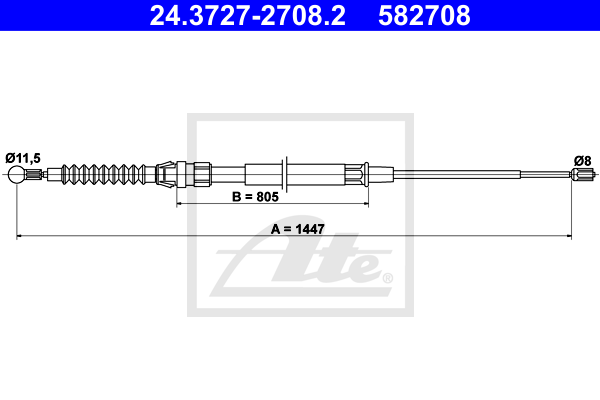 Cablu, frana de parcare 24.3727-2708.2 ATE